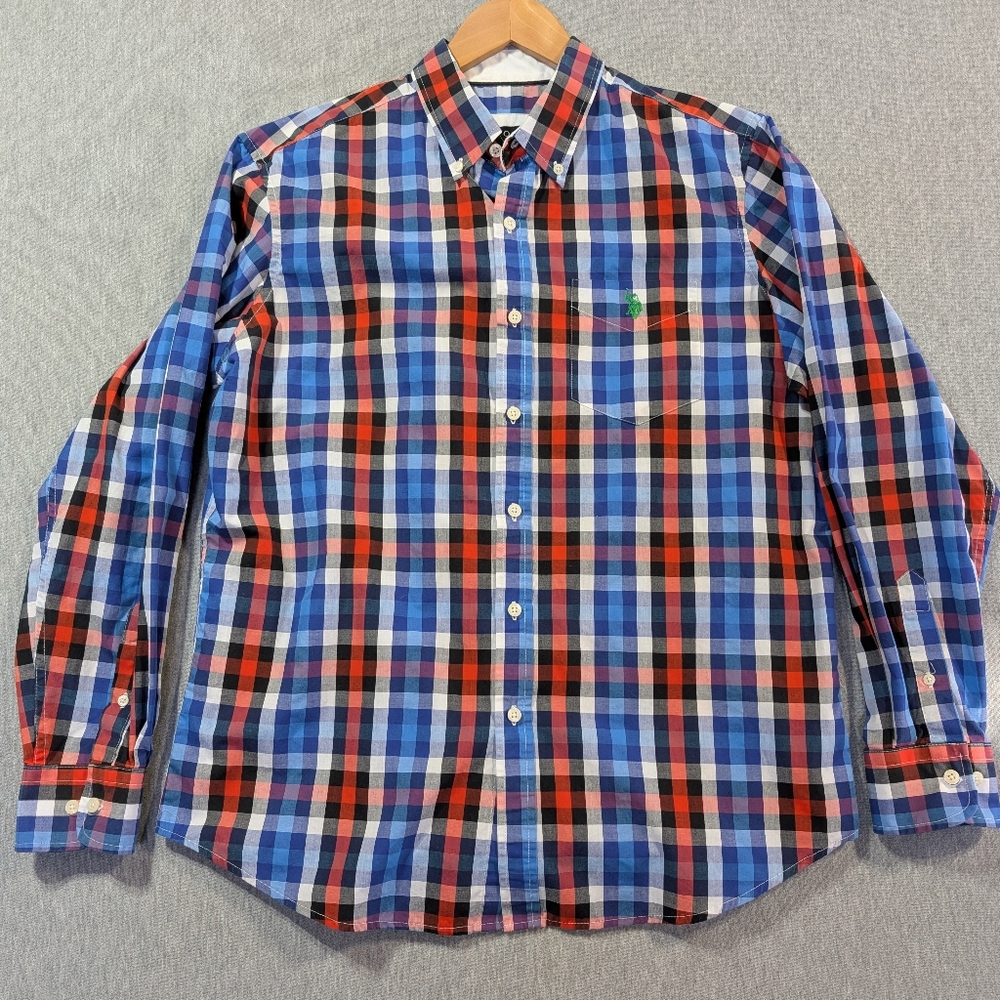 U.S. Polo Assn. Plaid Shirt Men's Large Blue Red Green Pony